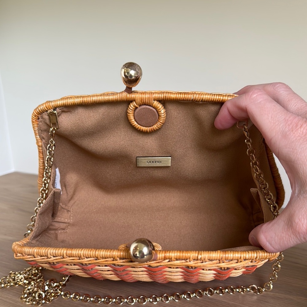 Chic Woven Orange Clutch with Gold Chain - Picture 5 of 10